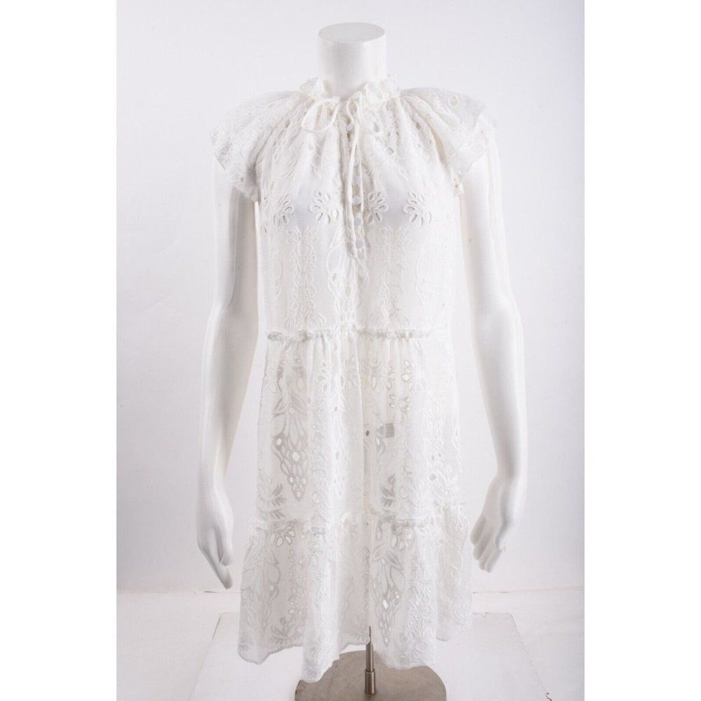 Generation Love Womens Mirabelle Embroidered Dress XS White Eyelet Ruffle Trim